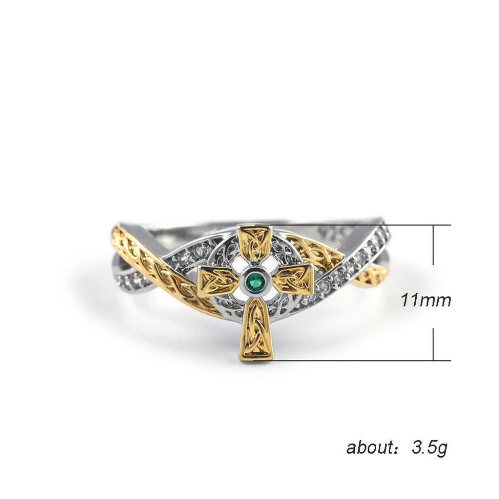 SALE ** BRAND NEW ** .925 Diamond & Emerald Celtic Cross Ring - Picture 3 of 3